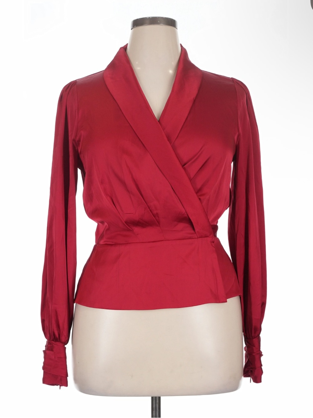 White House Black Market Red Satin Wrap Blouse